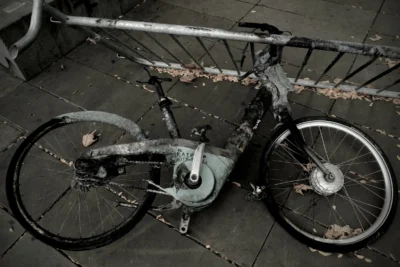 Denis · 13/09/2025 · 4898 x 3265 Cette photographie montre un vélo endommagé, sujet principal, posé sur un trottoir. La composition met en valeur le cadre tordu et les roues abîmées, suggérant un accident.Le cadrage serré isole le vélo, avec un arrière-plan flou composé d’une rampe métallique et d’un sol en dalles. La lumière, tamisée, crée des ombres douces, accentuant les détails de la dégradation.Les couleurs dominantes sont des tons froids et métalliques, avec des touches de gris et de noir, renforçant une ambiance mélancolique et industrielle. Le style est réaliste et documentaire, évoquant une scène de négligence ou d’abandon.