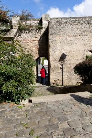 Claude · 4000 x 6000 Cette photographie montre une personne en rouge comme sujet principal, se tenant dans une étroite entrée voûtée en pierre. La composition met en valeur les jeux d’ombres et de lumière naturelle traversant l’ouverture.Le cadrage est serré, guidant le regard vers la silhouette. La lumière est douce, avec des contrastes marqués entre les zones éclairées et ombragées. Les couleurs dominantes sont les tons gris-beige des pierres, adoucis par le vert des plantes et le rouge vif de la personne.Le style évoque un cadre historique et rustique, créant une ambiance à la fois mystérieuse et paisible.