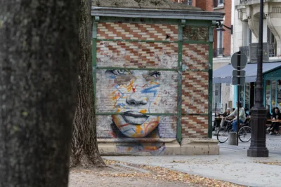 Muriel · 13/09/2025 · 2048 x 1365 Cette photographie met en scène un **mural représentant un visage stylisé** sur une structure métallique abîmée. Le **sujet principal** est ce portrait coloré, aux traits expressifs et aux couleurs vives (orange, bleu, blanc).La **composition** joue sur le contraste entre l’art urbain et l’environnement urbain décrépi. Le **cadrage** est serré, centré sur le visage, avec un arbre et des bâtiments en arrière-plan. La **lumière** est naturelle, douce, créant des ombres légères. Les **couleurs dominantes** sont chaudes et contrastées, apportant une touche vibrante.L’**ambiance** est à la fois **urbaine et artistique**, mêlant négligence et créativité, évoquant une **réappropriation esthétique de l’espace**.