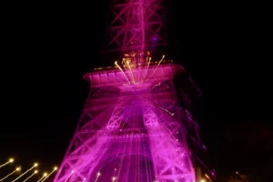 Francoise · 30/09/2025 · 6000 x 4000 Cette photographie met en scène la tour Eiffel, sujet principal, illuminée de manière spectaculaire. La composition est centrée sur la structure métallique, avec un cadrage serré qui accentue sa hauteur.Les lumières, principalement magenta et violettes, créent un jeu de reflets et de traînées lumineuses, évoquant un mouvement dynamique. Les couleurs dominantes, vives et contrastées, dominent la nuit noire, donnant un style futuriste et presque onirique. L’ambiance est magique et mystérieuse, renforcée par l'obscurité environnante et l’éclairage artistique.