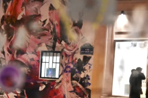 Pierre · 20/12/2025 · 4443 x 2956 Cette photographie met en scène une œuvre d’art abstraite et colorée couvrant un mur, avec des traits dynamiques et des éclaboussures de peinture. Le sujet principal semble être cette toile expressive, aux couleurs dominantes vives : rouges, roses, violets et touches de noir.La composition inclut un cadrage serré sur l’art, avec une porte et une silhouette floue en arrière-plan. La lumière est douce, éclairant légèrement l’œuvre et créant une ambiance chaleureuse et artistique. Le style est abstrait et moderne, évoquant énergie et mouvement. L’ambiance est à la fois vibrante et intimiste.