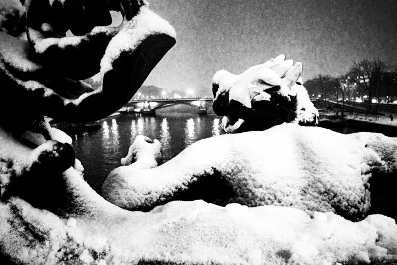Thierry · 05/01/2026 · 3840 x 2560 Cette photographie en noir et blanc met en scène un dragon sculptural recouvert de neige, sujet principal. La composition joue sur les courbes organiques de la créature, partiellement cachée sous la neige, avec un cadrage serré qui accentue son côté mystérieux et monumental.La lumière douce, probablement artificielle, crée des contrastes entre ombres et zones éclairées, soulignant les détails de la sculpture. Les couleurs dominantes sont les nuances de gris, renforçant l’aspect hivernal et dramatique. Le style est artistique et onirique, évoquant une ambiance énigmatique et presque fantastique.