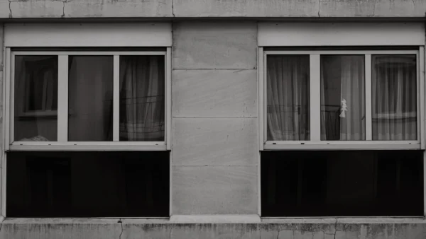 Jean-Marc · 21/02/2026 · 5242 x 2949 Cette photographie montre une façade d’immeuble sobre. Le **sujet principal** est une série de fenêtres alignées, dont certaines sont voilées par des rideaux.La **composition** est épurée, avec un **cadrage serré** sur les ouvertures. La **lumière**, tamisée, crée des contrastes doux entre ombres et clarté. Les **couleurs dominantes** sont les tons gris et noirs, renforçant une ambiance **minimaliste et austère**.Le **style** est documentaire, presque architectural. L’**ambiance** est froide et mélancolique, évoquant l’abandon ou la solitude urbaine.