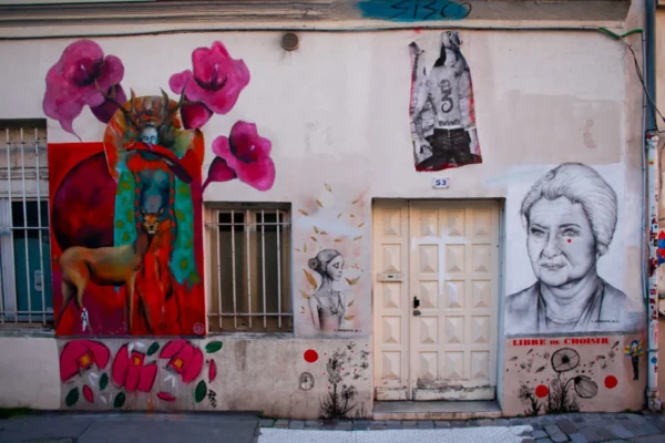 Cédric · 2048 x 1365 Cette photographie montre un mur urbain couvert de fresques murales. Le **sujet principal** est un mélange de deux œuvres : à gauche, une figure stylisée tenant un animal parmi des fleurs roses et rouges ; à droite, un portrait réaliste d’une femme âgée.La **composition** est asymétrique, avec un cadrage serré sur les détails. La **lumière** naturelle éclaire les couleurs de manière douce, sans ombre marquée. Les **couleurs dominantes** sont vives (rose, rouge) à gauche et plus sobres (gris, noir et blanc) à droite.Le **style** est éclectique, mêlant réalisme et abstraction. L’**ambiance** est à la fois artistique et urbaine, dynamique et mélancolique.