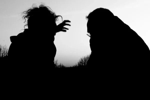 Mickaël · 07/02/2026 · 5522 x 3686 Cette photographie présente deux silhouettes en noir sur fond de lumière. Le sujet principal semble être une interaction entre les deux personnages, dont l’un lève un bras comme pour menacer ou attirer l’attention.La composition repose sur un cadrage serré, mettant en valeur les contours des silhouettes. La lumière, douce et provenante de la droite, crée un contraste fort avec l’obscurité, accentuant les formes. Les couleurs dominantes sont le noir et des teintes chaudes (jaunes et oranges) en arrière-plan.Le style est épuré et dramatique, évoquant une ambiance mystérieuse et inquiétante, typique des scènes fantastiques ou horrifiques.