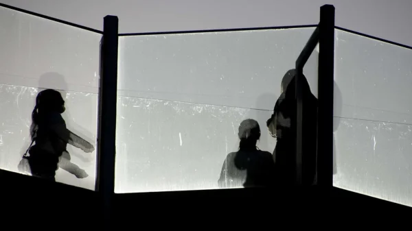 Franck T. · 30/12/2025 · 1400 x 787 Cette photographie montre deux silhouettes floues derrière une barrière transparente. Le sujet principal semble être une scène projetée ou réfléchie, évoquant une ambiance onirique ou artistique.La composition repose sur un cadrage serré et symétrique, avec une lumière douce et diffuse qui crée des contrastes nets entre ombres et transparences. Les couleurs dominantes sont des tons froids et neutres, avec des reflets blancs et gris.Le style rappelle une approche abstraite ou expérimentale, évoquant une ambiance mystérieuse et contemplative.