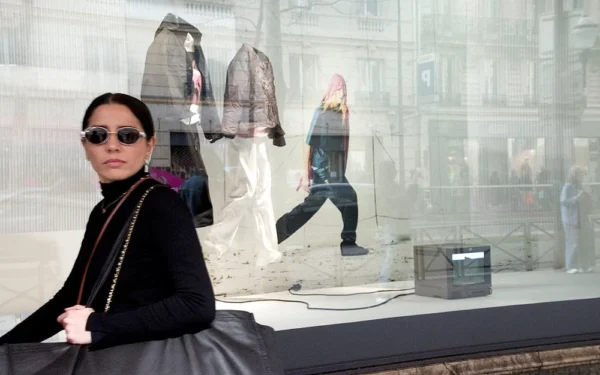 Pascale CHESNOT · 07/03/2026 · 1000 x 625 Cette photographie met en scène une femme comme sujet principal, assise devant une vitrine reflétant son image et d'autres passants. La composition joue sur le miroir, créant une symétrie entre réalité et reflet. Le cadrage est serré sur elle, avec une profondeur de champ qui inclut les éléments extérieurs floutis.La lumière semble naturelle, avec des ombres douces. Les couleurs dominantes sont sobres : noirs, gris et tons pastel. Le style est urbain et contemporain, évoquant une ambiance calme et introspective, presque artistique.