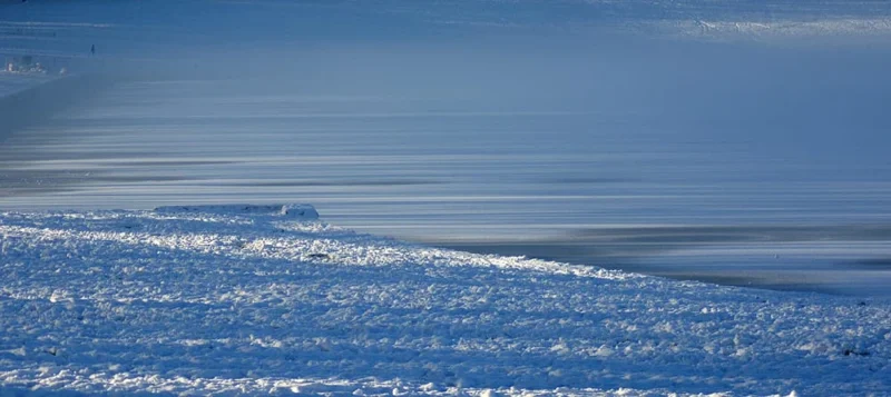 Franck T. · 10/02/2018 · 1000 x 446 Cette photographie capture une étendue de neige et de glace sous un ciel bleu clair. Le sujet principal semble être une vaste surface glacée, probablement un iceberg ou une banquise, avec des textures variées de blanc et de bleu.La composition est épurée, avec des lignes horizontales soulignant l’horizon. Le cadrage est large, offrant une vue panoramique. La lumière est douce et naturelle, créant des contrastes subtils. Les couleurs dominantes sont le blanc de la glace et le bleu intense du ciel, renforçant une ambiance froide et minérale.Le style est réaliste et documentaire, évoquant une atmosphère à la fois apaisante et majestueuse.
