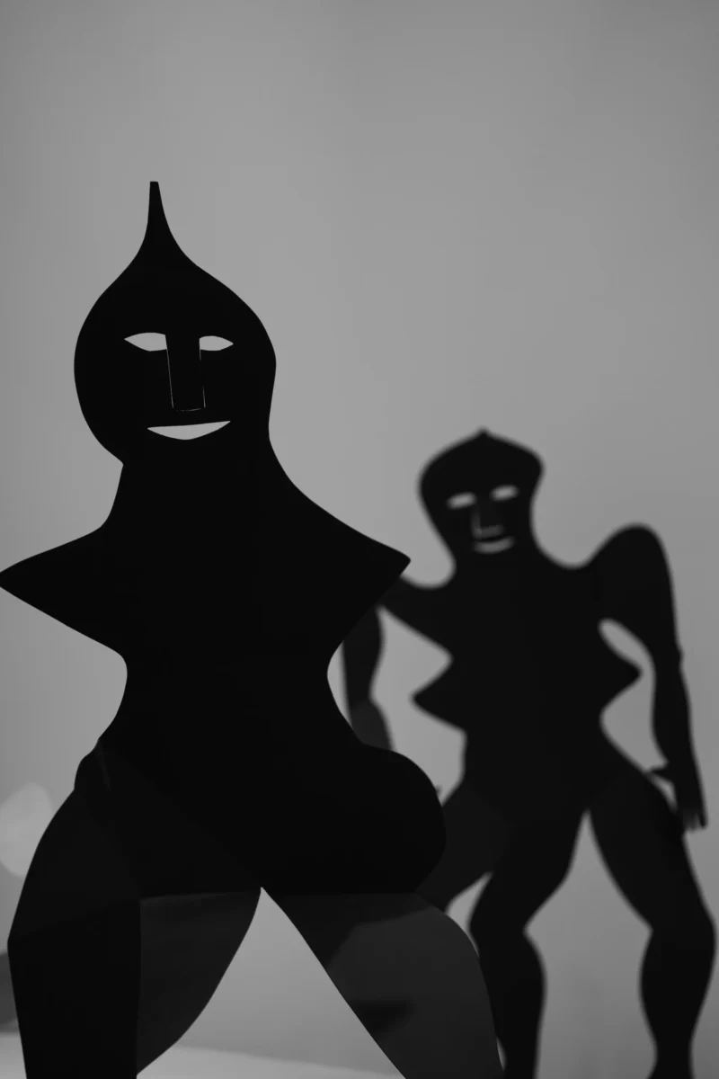 Alice · 23/05/2026 · 4672 x 7008 Cette photographie présente deux silhouettes sombres projetées sur un fond clair. Le sujet principal semble être une forme humanoïde stylisée en étoile avec un visage souriant, accompagnée d'une silhouette plus petite et moins définie.La composition est épurée, avec un cadrage serré sur les ombres. La lumière, probablement artificielle, crée un contraste fort, accentuant les contours nets et les zones d’ombre. Les couleurs dominantes sont le noir et le gris, renforçant l’ambiance mystérieuse et presque onirique. Le style rappelle l’art des ombres chinoises, évoquant une atmosphère à la fois ludique et légèrement inquiétante.