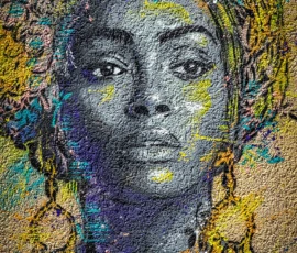 AnJo · 09/05/2026 · 1280 x 1920 Cette photographie représente un portrait stylisé d’une femme au visage réaliste mais entouré d’un fond texturé et coloré. Le sujet principal est son visage, centré et en gros plan, avec un cadrage serré.Les couleurs dominantes sont des teintes chaudes et vives (oranges, jaunes, verts) mélangées à des touches bleutées et violettées. La lumière semble douce et diffuse, créant des contrastes subtils.Le style évoque une fusion entre réalisme et art abstrait, avec des éléments rappelant le collage ou la peinture. L’ambiance est à la fois mystérieuse et vibrante, dynamique et contemplative.