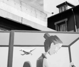 Agnès · 14/05/2026 · 4160 x 6240 Cette photographie en noir et blanc met en scène un graffiti comme sujet principal, représentant une silhouette féminine stylisée avec un avion en arrière-plan. La composition est équilibrée, avec le graffiti occupant une grande partie de l’espace, encadré par des éléments architecturaux (balcon, murs).Le cadrage est serré, mettant l’accent sur les détails du dessin. La lumière est douce, sans contraste marqué, créant une ambiance à la fois claire et légèrement mélancolique. Les tons dominants sont les gris et noirs, renforçant l’aspect graphique et urbain. Le style rappelle l’art street art, évoquant une ambiance à la fois moderne et intemporelle.